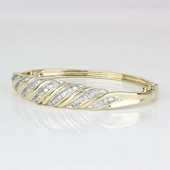10k Yellow Gold Diamond Wave Anniversary Bangle Bracelet by Heng Ngai - Picture 2 of 6